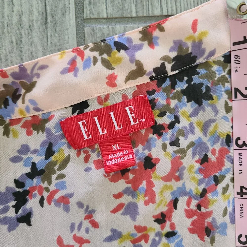 Elle women's pink floral wrap blouse v neck size XL - Picture 7 of 11